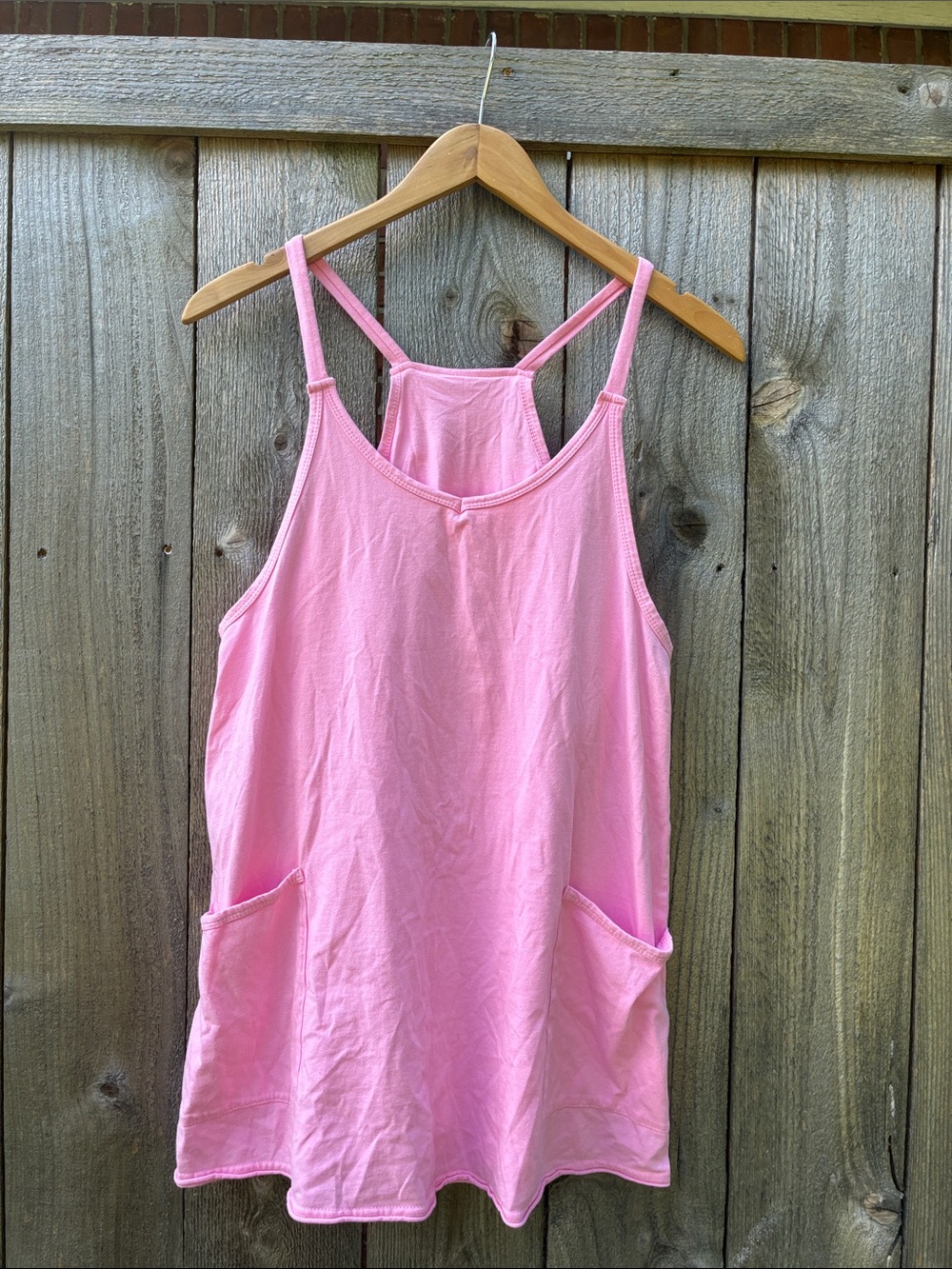 Women’s Cotton Pink Sleeveless Pocket Tank Dress w/Shorts